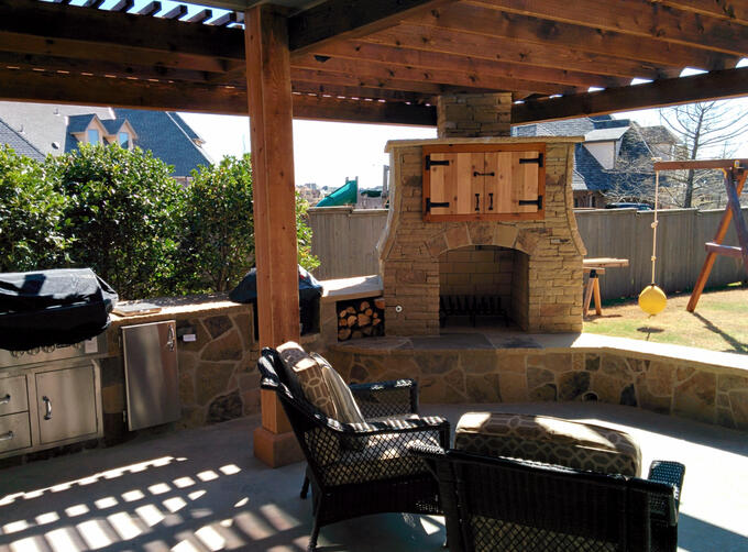 An interior view of the outdoor kitchen pergola I helped my friend Jeremy Miller build for a client in Norman. (2015)